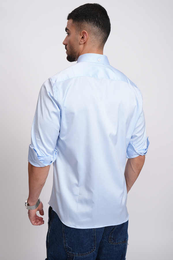 SKY BLUE CHECKERED RELAXED FIT SHIRT