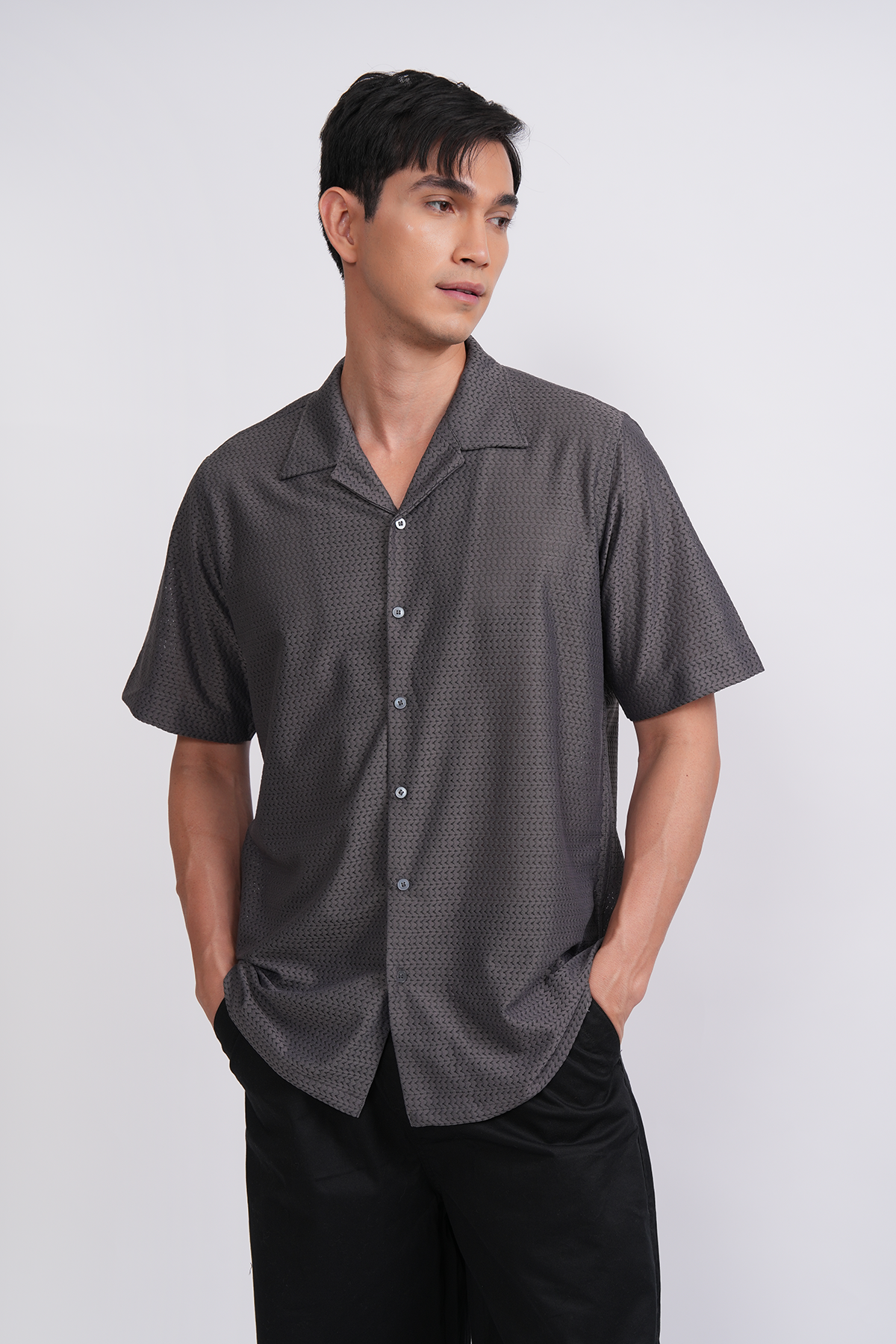 Grey Textured Korean Shirt