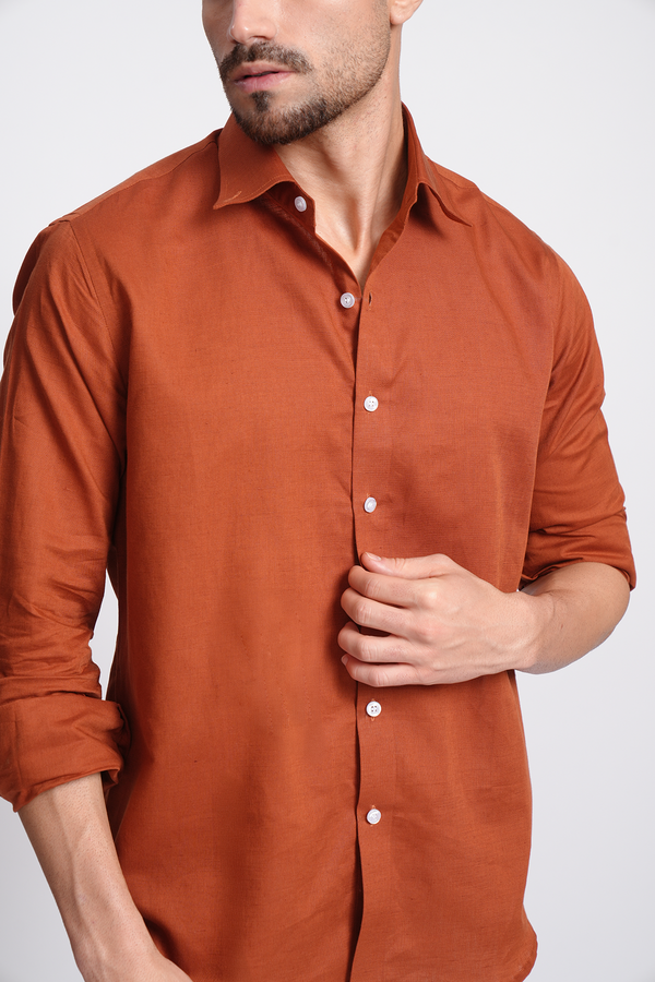 ORANGE LINEN RELAXED FIT SHIRT