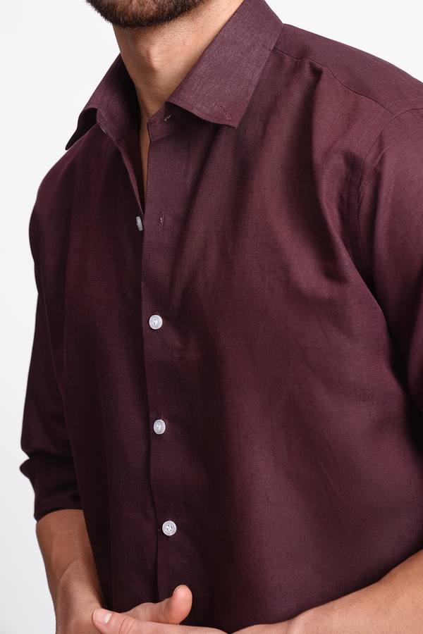 BURGUNDY LINEN RELAXED FIT SHIRT