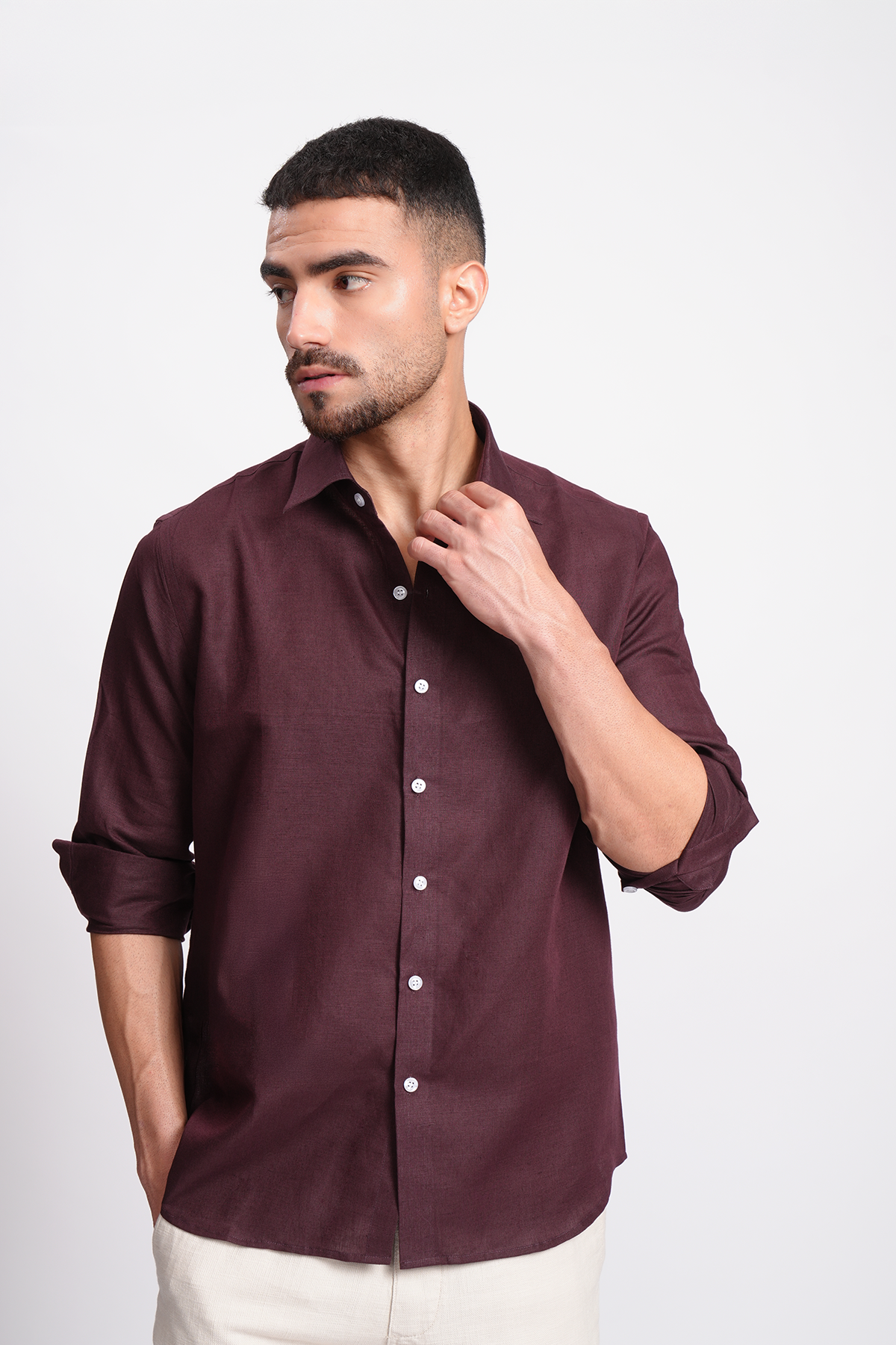 Burgundy Linen Relaxed Fit Shirt