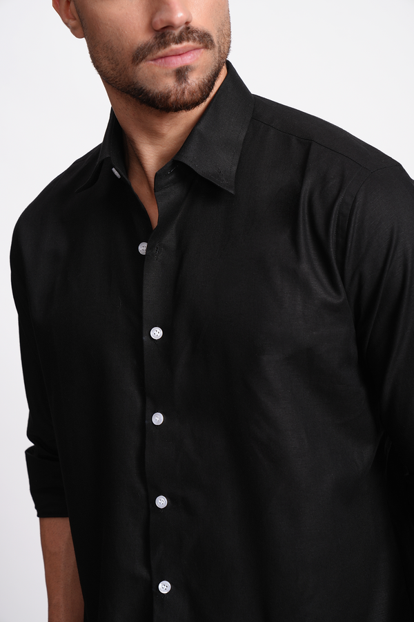 BLACK LINEN RELAXED FIT SHIRT